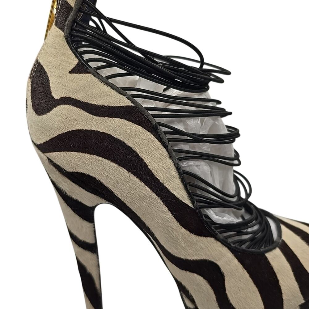London Trash Zebra Stripes Pony Hair Platform Shoes Heels Leather sz 8 Pinup - Picture 9 of 16
